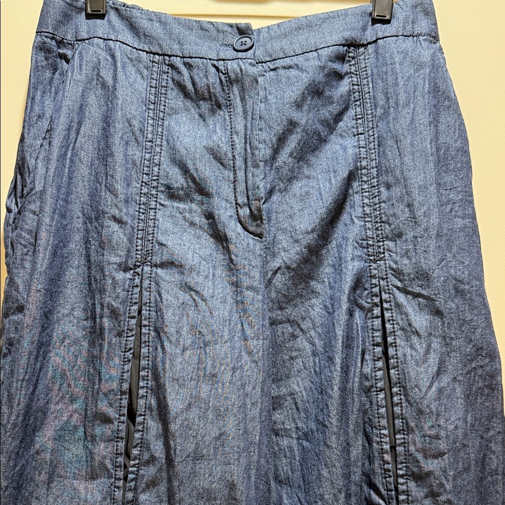 NWT OZAI N KU DENIM Cropped Pants Blue Denim Chambray Size L - Picture 9 of 9